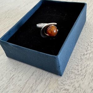 Silver natural Amber ring